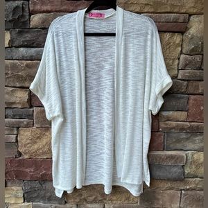 Cardigan white Med longer length with short sleeves